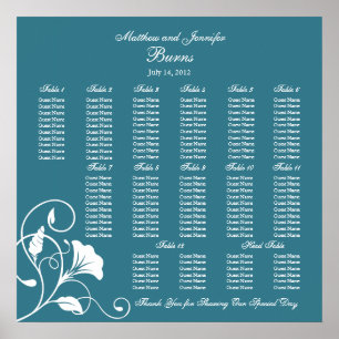 Poster Teal Blue Square Wedding Reception Seating Chart