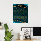 Poster Teal Gold Agate Wedding Seating Chart 10 Table (Bureau à domicile)
