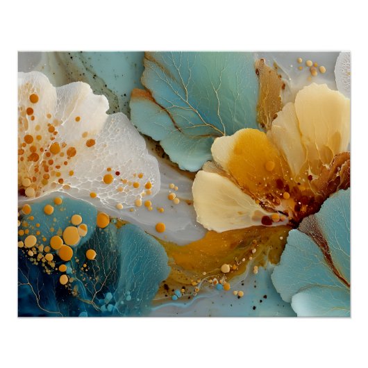 Poster Teal Gold Fluid Art Abstract (Devant)