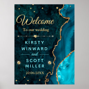 Poster Teal & Gold Glitter Agate and marble Wedding