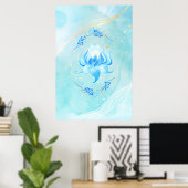 Poster Teal Lotus Bloom Azure Glow (Bureau à domicile)