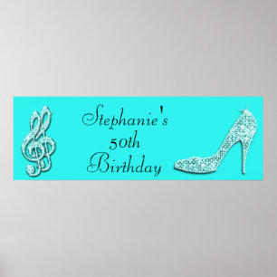 Poster Teal Music Notes and Stiletto 50th Birthday