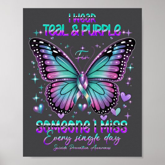 Poster Teal N Purple Butterfly Suicide Prevention Awarene (Devant)
