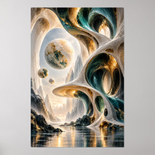 Poster Teal Or Architecture Organique Sphères Flottantes