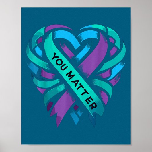 Poster Teal Purple Heart You Suicide Prevention Awareness (Devant)