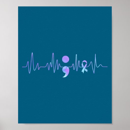 Poster Teal Purple Heartbeat Semicolon Suicide Prevention (Devant)