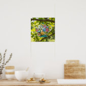 Poster Teapot Birdhouse avec Fleurs (Cuisine)