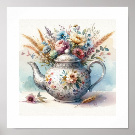 Poster Teapot floral 2 (Devant)