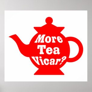 Poster Teapot - Plus de thé Vicar ? - Rouge et blanc
