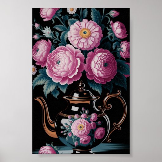 Poster Teapot vintage & Bloom Wall art (Devant)