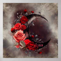 Técherie | Lune de croissant avec des roses rouges