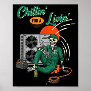Poster Technicien CVC drôle de squelette se détend pour g