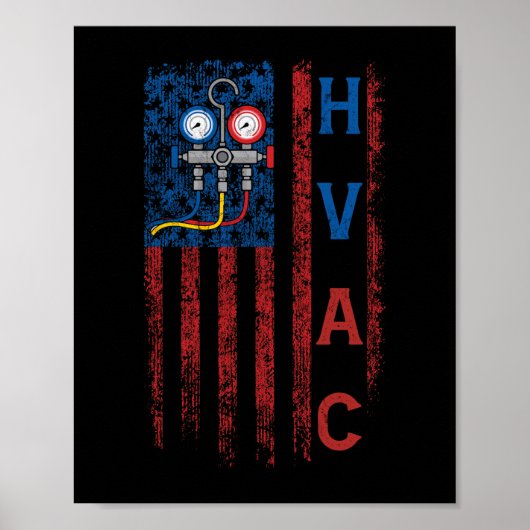 Poster Technicien HVAC American Flag USA Vintage (Devant)