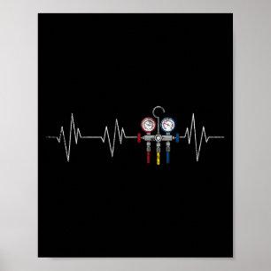 Poster Technicien Hvac Ekg Heartbeat Vintage Funny Hvac T