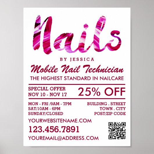 Poster Technicien Moderne Et Branché De Nail Rose, Salon  (Devant)