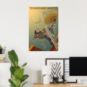 Poster Techniciens Recherchés Rétro Style Classique Mars (Bureau à domicile)