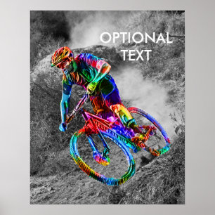 Poster Technicolor Mountain Biker Racing Down a Trail