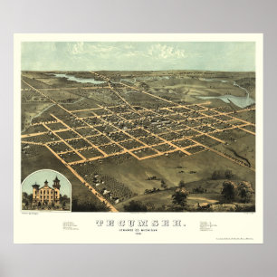 Poster Tecumseh, MI Carte panoramique - 1868
