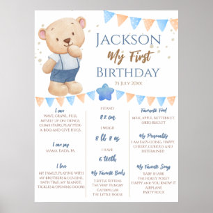 Poster Teddy Bear 1er anniversaire Jalon personnalisé