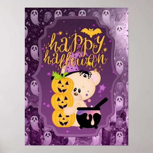 Poster Teddy Bear avec Cauldron - Happy Halloween (Devant)
