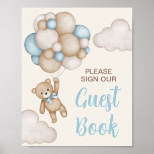 Poster Teddy Bear Baby shower Boy Livre d'Invité