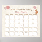 Poster Teddy Bear Baby shower Devinez Le Calendrier Date (Devant)