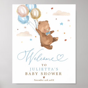 Poster Teddy Bear Baby shower Garçon Bleu Ours Bienvenue