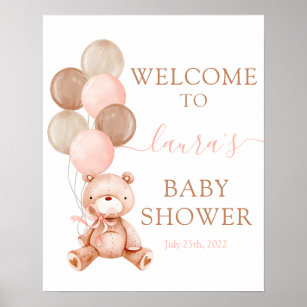 Poster Teddy Bear Baby shower Girl Signal de bienvenue