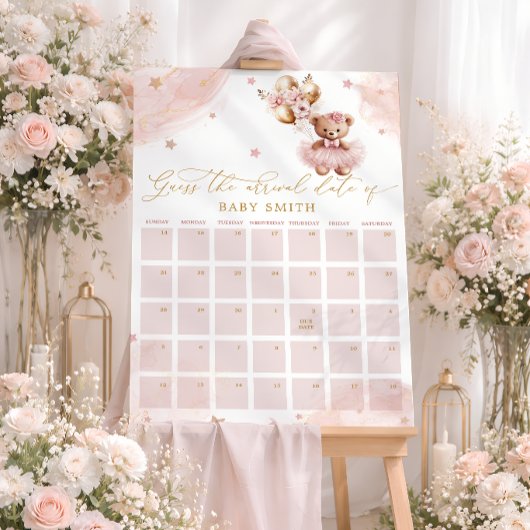 Poster Teddy Bear Baby Shower Guess Due Date Calendar