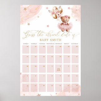 Poster Teddy Bear Baby Shower Guess Due Date Calendar