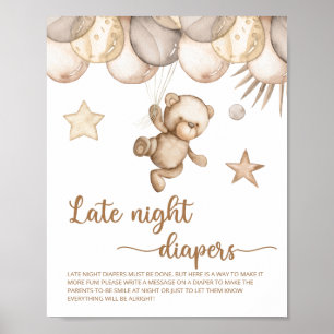 Poster Teddy Bear Baby Shower Late Night Diapers