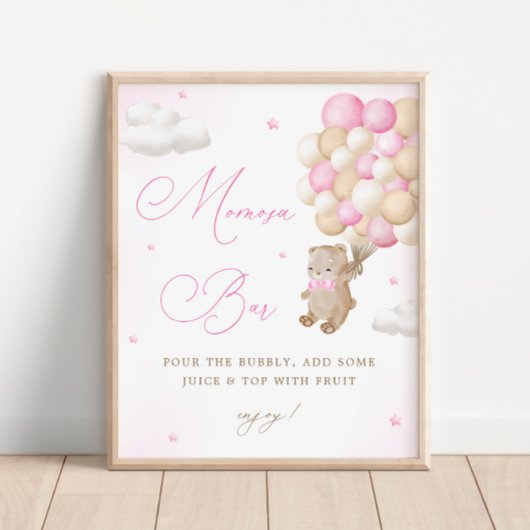 Poster Teddy Bear Baby shower rose Mimosa Bar