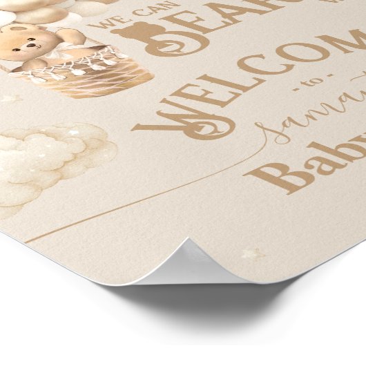 Poster Teddy Bear Balloon Bearly Wait Baby shower bienven (Coin)