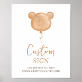 Poster Teddy Bear Balloon Beary First Birday Custom (Devant)
