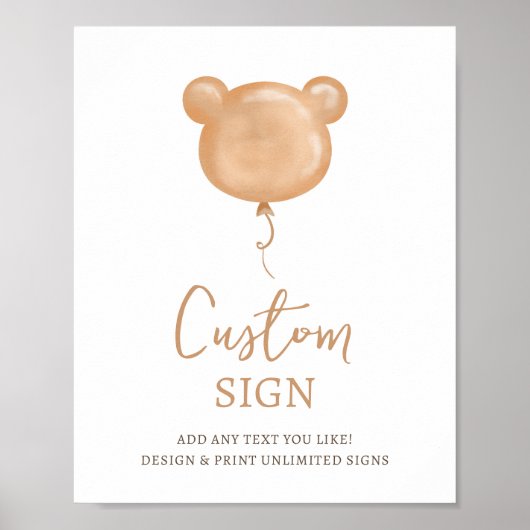 Poster Teddy Bear Balloon Beary First Birday Custom (Devant)