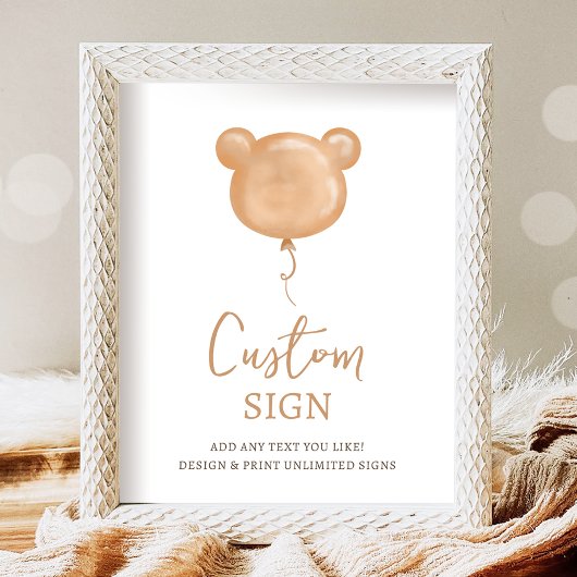 Poster Teddy Bear Balloon Beary First Birday Custom