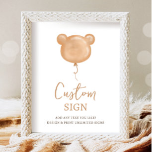 Poster Teddy Bear Balloon Beary First Birday Custom