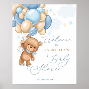 Poster Teddy Bear Balloons Baby Shower Welcome Sign