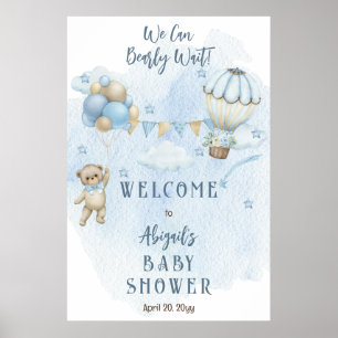 Poster Teddy Bear Balloons Garçon Bearly Wait Baby shower