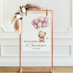 Poster Teddy Bear Bearly Attendre Violet Beige Balloon