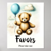 Poster Teddy Bear Blue Balloon Anniversaire Favoriser Sig (Devant)