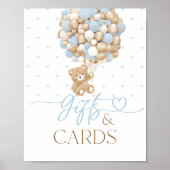 Poster Teddy Bear Blue Balloon Baby Boy Douche Cadeau (Devant)