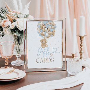 Poster Teddy Bear Blue Balloon Baby Boy Douche Cadeau