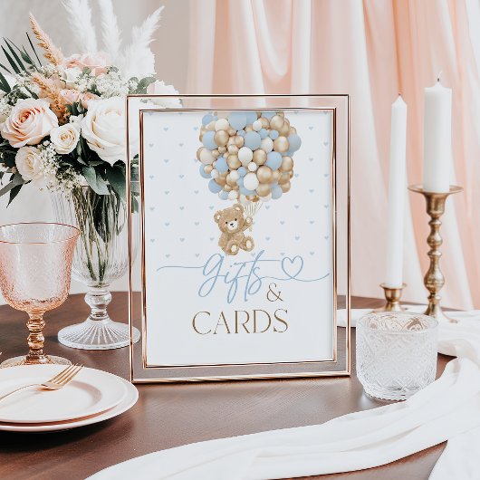 Poster Teddy Bear Blue Balloon Baby Boy Douche Cadeau