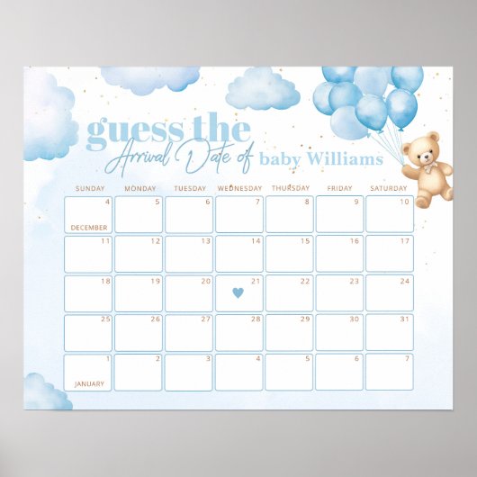 Poster Teddy bear blue Devinez le calendrier des dates d' (Devant)