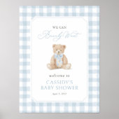 Poster Teddy Bear Blue Gingham Baby Shower Welcome Sign (Devant)