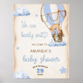 Poster Teddy Bear Blue Hot Air Balloon & Nuages Bienvenue (Devant)