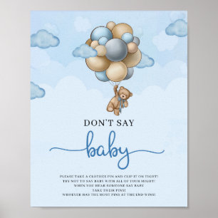 Poster Teddy bear blue ivory balloons dont say baby game