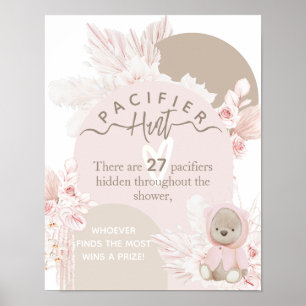 Poster Teddy Bear Boho baby shower Pacifier chasse jeu