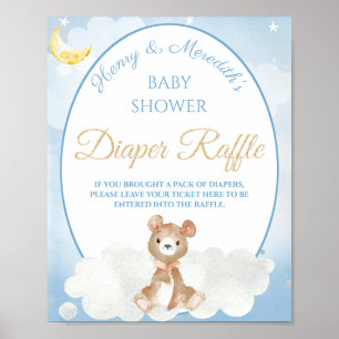 Poster Teddy Bear Boy's Baby shower Diaper Raffle
